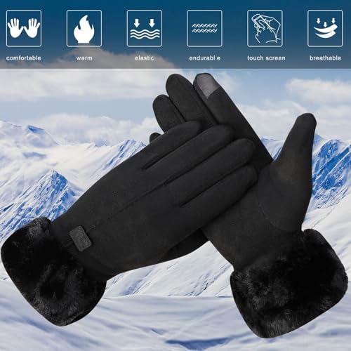 قفازات شتوية للنساء من ازوني، قفازات دافئة لشاشات اللمس ومقاومة للرياح ومرنة ومناسبة للرسائل النصية للنساء، اسود، مقاس واحد