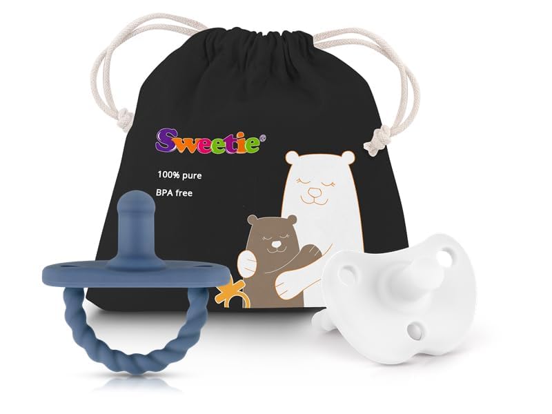 Image of Sweetie Pacifier Soother Baby Silicone Baby Pacifier Soft Silicone Certified BPA Free Set of 2 (Navy Blue-White)