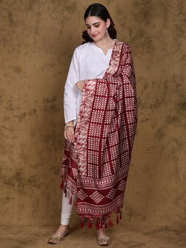 Batik Printed Art Silk Dupatta with Fringes - Art Silk3