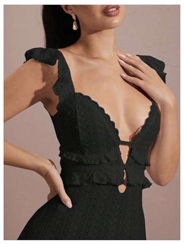 Image of SOLY HUX Women's Maxi Dress Crochet Ruffle Sleeveless Backless Bodycon Long Dresses