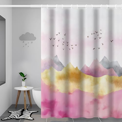Rideau de douche 180x200 design montagnes roses chic et durable - 4