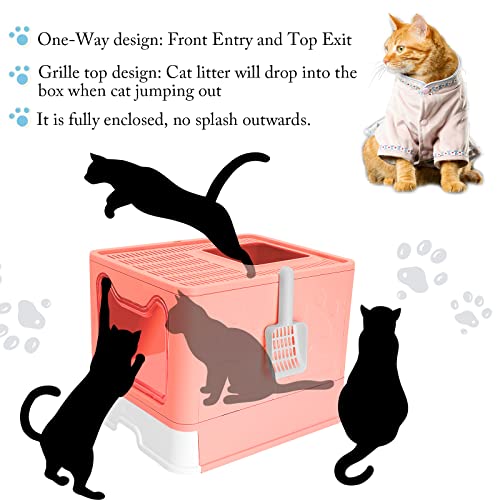 Caja de arena plegable rosa para gato con tapa 20x16x15 pulg miniatura 2