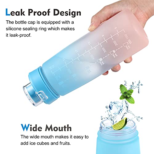 Hoofun Motivational Sports Water Bottle: Leakproof Fitness 27Oz 800Ml Drinking Water Bottle With Time Marker And Measure Scale, Wide Mouth, Bpa Free For Women&Man, School And Office, Gym And Outdoors #TOP4