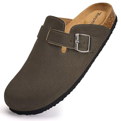 Image of Torotto Womens Clogs Cork Footbed Suede Slippers Arch Support Potato Shoes with Adjustable Buckle
