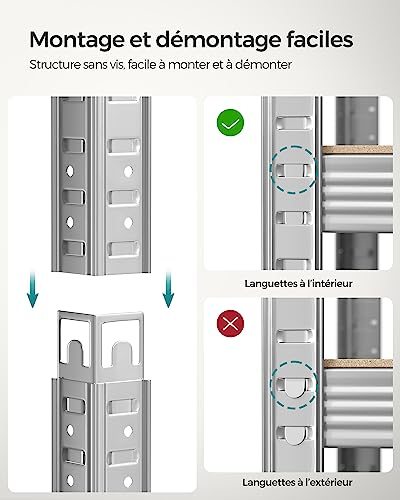 Étagère de rangement en acier argent 5 niveaux haute capacité - 7