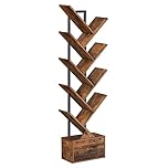 HOOBRO Étagère en Forme d'arbre, Bibliothèque sur Pieds à 8 Niveaux, Étagère de Rangement, pour CD, DVD, Livres, Style Rustique, pour Salon, Chambre, Bureau, Marron Rustique et Noir EBF18SJ01G1