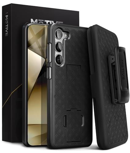 MOTIVE Designed for Samsung Galaxy s24 Case with Belt Clip, Drop Tested, Military Grade Protection, s24 Holster Case with Stand 6.1” Slim Shockproof | Black