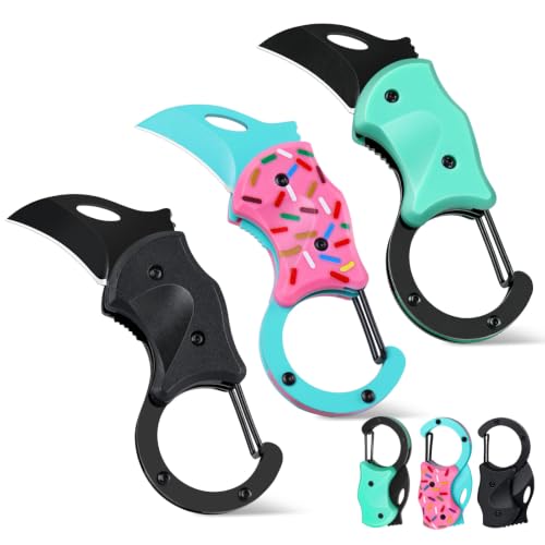 Image of FUNBRO 3 Pack Small Pocket Knife Box Cutter, Black Donut Light Blue