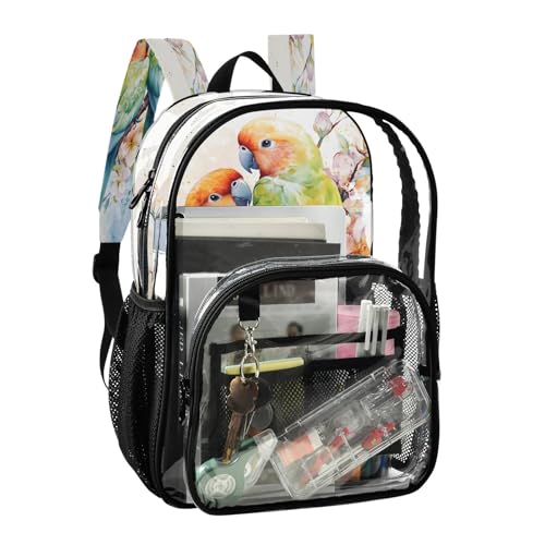 Clear Backpack for School Two Beautiful Parrots Transparent Bookbag for Girls See Through PVC Boy Backpacks2