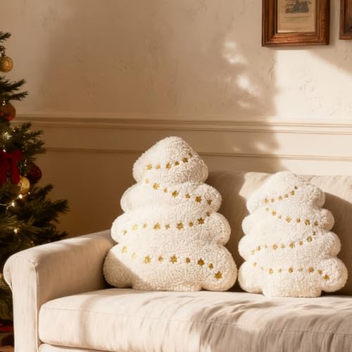DN DECONATION Weihnachtskissen Set mit Füllung, 2er Set Tannenbaum...