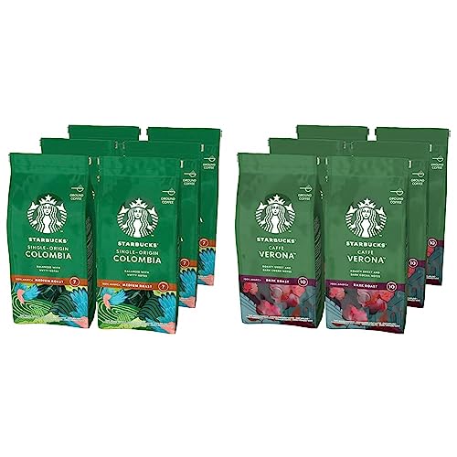 Image of STARBUCKS Single-Origin Colombia Medium Roast Ground Coffee, 200 g (Pack of 6) & Caffè Verona Dark Roast Ground Coffee, 200 g (Pack of 6)