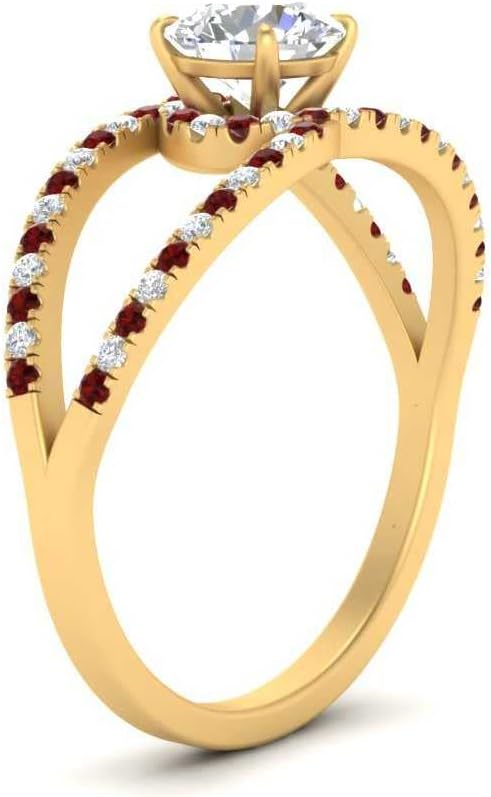 Choose Your Gemstone Round Wide Split Halo Diamond CZ Ring Yellow Gold Plated Round Shape Side Stone Engagement Rings Minimal Modern Design Birthday Gift Wedding Gift US Size 4 to 12