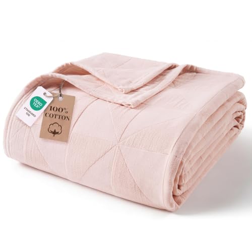 Exclusivo Mezcla 4-Layer 100% Cotton Muslin Throw Blanket, Pink