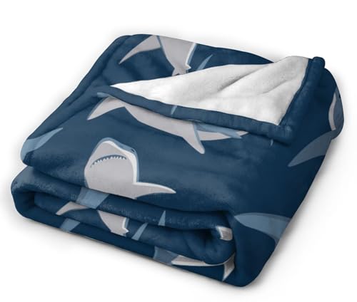 HGOD DESIGNS Blue Cartoon Shark Print Flannel Fleece Bed Blanket Throw Blanket Lightweight Cozy Plush Blanket for Bedroom Living Rooms Sofa Couch 100x130cm - Image 4