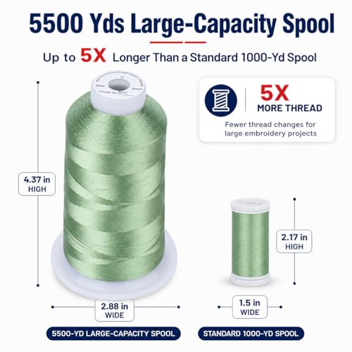 Image of Simthread Embroidery Machine Thread 5000M 40WT Polyester, Grey Green S037 | 5000M 40WT polyester thread feeds smoothly for home or commercial embroidery projects.