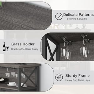 LVB Wine Bar Cabinet, Industrial Coffee Bar Cabinet for Liquor and Glasses, Modern Sideboard Buffet with Storage Rack, Rustic Liquor Home Bar for Kitchen Dining Living Room, Dark Gray Oak, 47 Inch LVB Wine Bar Cabinet Industrial Coffee Bar Cabinet for Liquor and Glasses Modern Sideboard Buffet with Storage Rack Rustic Liquor Home Bar for Kitchen Dining Living Room Dark Gray Oak 47 Inch