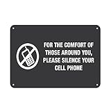 Aluminum Horizontal Metal Sign Multiple Sizes For Comfort of Around, Please Silence Cell Phone B Black Business All over Weatherproof Street Signage 10x7Inches