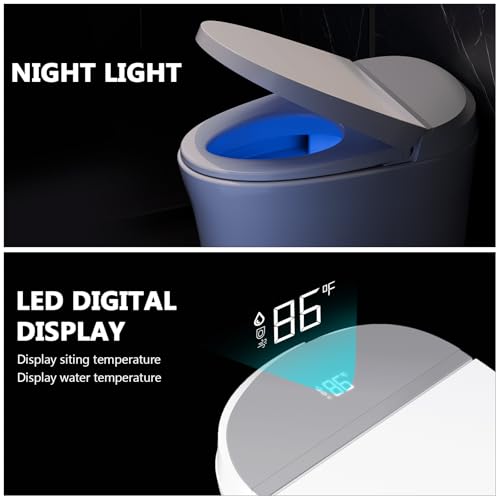 Smart Toilet, Auto Flush Smart Toilet, Modern Toilet for Bathroom, Elongated Smart Tankless Toilet with Heated Seat, Foot Sensor Operation, Automatic Flush, LED lights, White