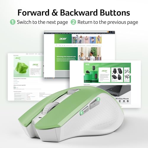 Image of Acer Wireless Mouse for Laptop, 2.4GHz Computer Mouse 3 Adjustable DPI Office Cordless USB Mice with USBA Receiver, 6 Buttons, 1600 DPI, Medium to Large Sized Hands (Green)