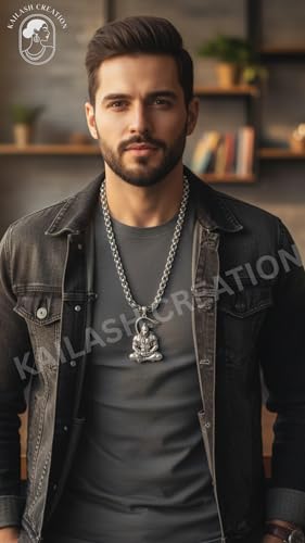 Image of Unisex Stainless Steel Silver Hanuman Ji Pendant Necklace - Lord Mahabali, Meditation Pose, Gada Design, Bajrang Bali, Veer Hanuman & Devotional Face Locket with 24 Inch Chain for Men & Women