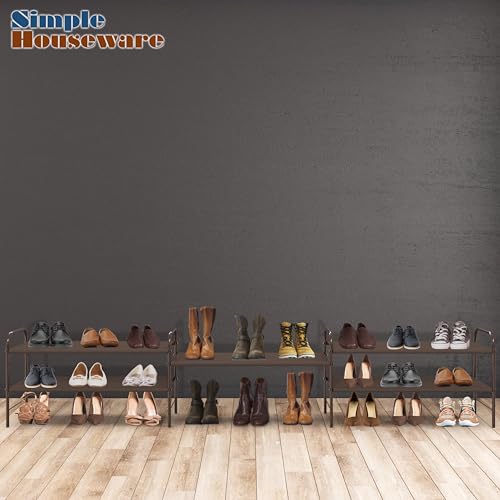 Image of Simple Houseware 2-Tier Shoe Rack Storage Organizer, Bronze
