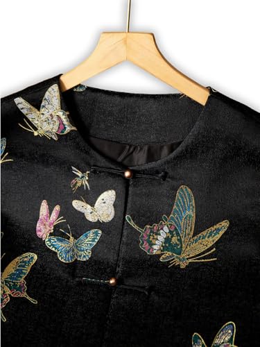 Chaleco jacquard de seda mujer estilo chino negro mariposa 519 4