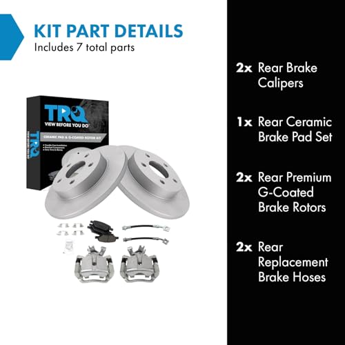 Image of TRQ Rear Brake Pad and Rotor Set Ceramic Coated Rotors Calipers Compatible with 2005-2008 Chevrolet Cobalt 2008-2010 HHR 2007-2009 Pontiac G5 2004-2007 Saturn Ion