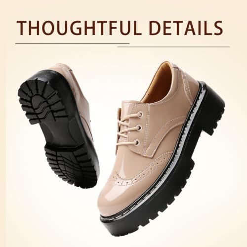 Image of Womens Oxford Shoes Black Leather Platform Oxford Shoes for Women Brogue
