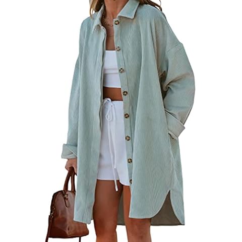 FSHAOES Women's Oversized Corduroy Shacket Cover