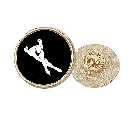 Broche ronde en métal doré avec motif patinage noir contrasté
