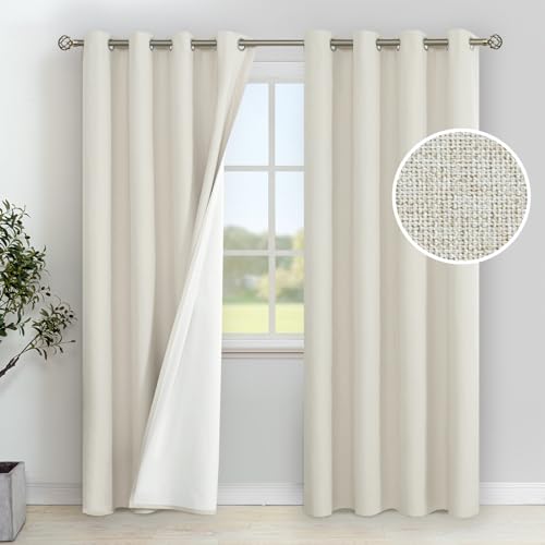 Image of YoungsTex Linen Blackout Curtains 84 Inches Length for Living Room, Thermal Insulated Black Out Drapes with Grommet Privacy Energy Saving for Bedroom, 2 Panels, 52 X 84 Inch