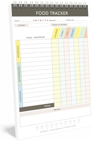 Cora Kate Food Journal Diary, 5.5 x 8.5 Calorie Counter Book, 50-Page Double-Sided Spiral Bound Meal Tracker for Tracking Calories, Carbs, Fat, Protein, Calorie Tracker, Food Log for Diet & Nutrition