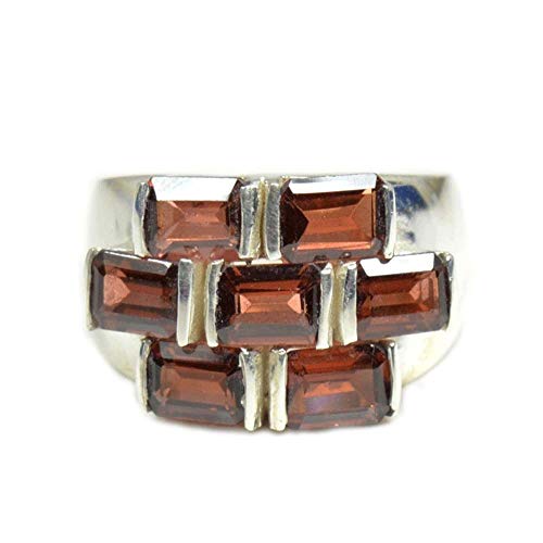Bague en argent 925 avec grenat naturel taille baguette pour homme et femme