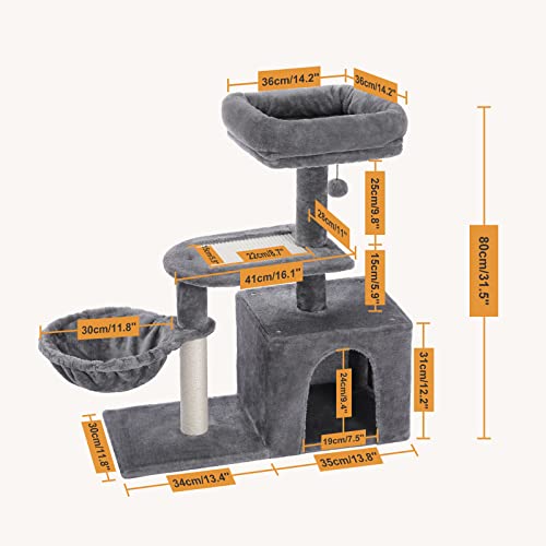 Petepela Cat Tree For Small Cats, Plush Tower With Large Cat Condo, Deep Hammock And Sisal Scratching Post For Kittens #TOP1