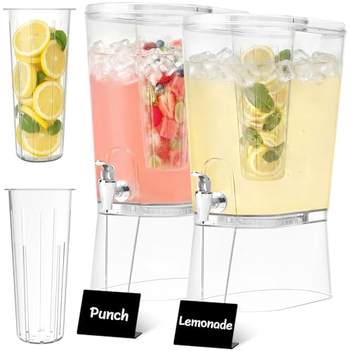 Lifewit 2 x 8 L Getränkespender mit Zapfhahn Ständer Eiszylinder und Löschbar Schilder Kunststoff Drink Dispenser für Limonade Saft Wasser Getränke Trinksäule für Party Buffet 30 x 38 cm/12x15