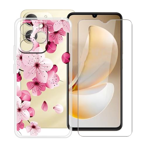 YQINHHME Realme Note 70T (6.7�C���`) �p�N���A�P�[�X �����K���X�X�N���[���v���e�N�^�[1���t���A�X�����\�t�gTPU�ϏՌ�X���h�~�t�H���J�o�[ Realme Note 70T�p - �s�[�`�u���b�T��