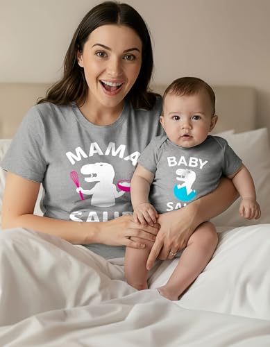 Image of Mama Saur Baby Saur Mommy and Me Matching Outfits Mothers Day Mom and Baby Shirt