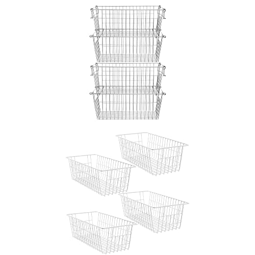 Image of SANNO Stackable Wire Baskets, For Pantry Storage and Organization Pantry Storage Bins 15.7" Freezer Baskets Wire Storage Baskets Bin Organizer Food,Kitchen, Basket Organizers Bins