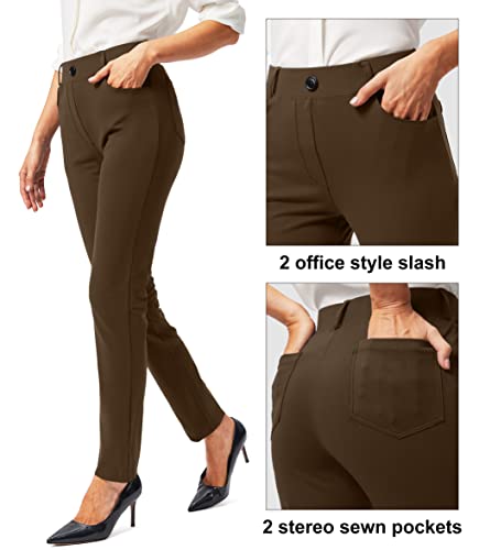 Rammus Womens Yoga Dress Pants With Pockets 26"/28"/30" Stretch Work Leggings For Women Pull On Skinny Slacks For Business Office Casual Coffee #TOP3