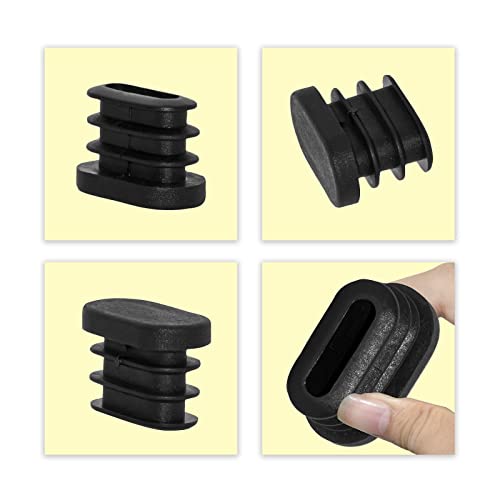 Image of Flyshop 12 x 23 mm, 1 /2 inch x 15 /16 inch OD Black Durable Plastic Plugs Tubing End Caps Oval Chair Glide Inserts 8 Pack