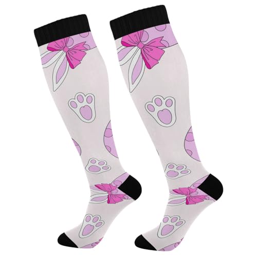 Dussdil Pink Easter Egg Bunny Ears Paws Compression Socks for Women Men Circulation Long Knee Sock for Sport Gym Running Stockings