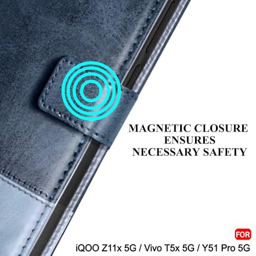 Image of TheGiftKart Flip Back Cover Case for iQOO Z11x 5G / Vivo T5x 5G / Vivo Y51 Pro 5G | Dual-Color Leather Finish | Inbuilt Stand & Pockets | Wallet Style Flip Case Cover (Faux Leather, Blue & Sky)