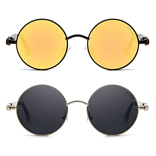 Image of RONSOU Steampunk Style Round Vintage Polarized Sunglasses Retro Eyewear UV400 Protection Matel Frame