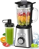 Batidora de Vaso 1000W, Licuadora con Vaso de Cristal 1.5L + 600ml, Regulación de Velocidad Infinita, 24000 RPM, para Picar Hielo, Smoothies, Zumos, Batidos, Verduras - Acero Inoxidable