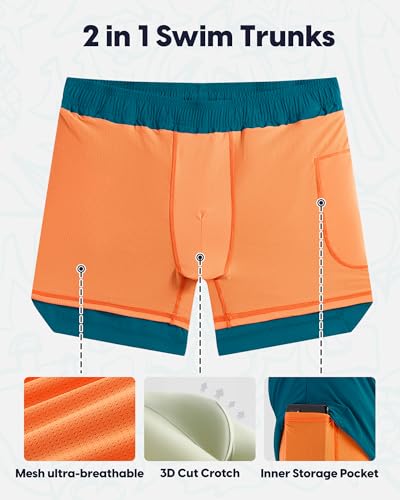 Image of maamgic Mens Swim Trunks 5 inch with Compression Liner Stretch Quick Dry Swim Shorts Swimming Trunks Bathing Suits