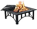 GRAND PATIO Fire Pits for Outside 35'' Wood Burning Square Marble Tile Tabletop Fire Tables for Patio Bonfire,Camping,Outdoor Heating, with Spark Screen and Poker