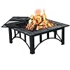 GRAND PATIO Fire Pits for Outside 35” Wood Burning Square Marble Tile Tabletop Fire Tables for Patio Bonfire,Camping,Outdoor Heating, with Spark Screen and Poker