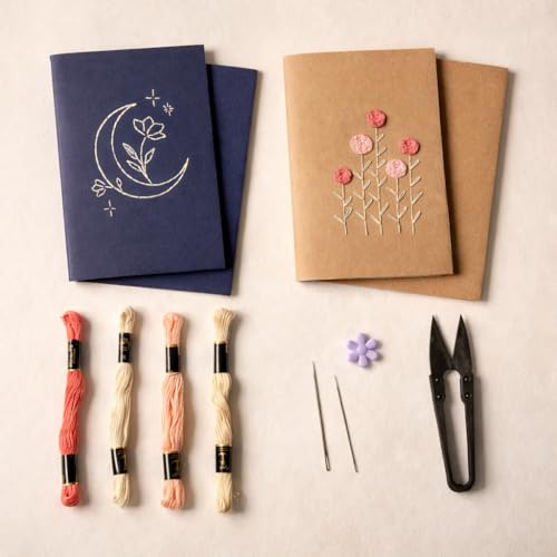 Image of KNOT YOUR TYPE DIY Notebook Embroidery Kit | Pack of 2 Notebooks | Beginner Hand Embroidery Craft Kit with Threads & Tools | Creative Art & Craft Gift Set for Adults