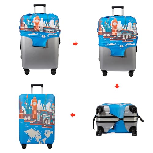 Image of WUJIAONIAO Travel Luggage Cover Baggage Suitcase Cover Protector Skins 18-32 Inch, Eiffel Tower, S (for 18--20 inch luggage)
