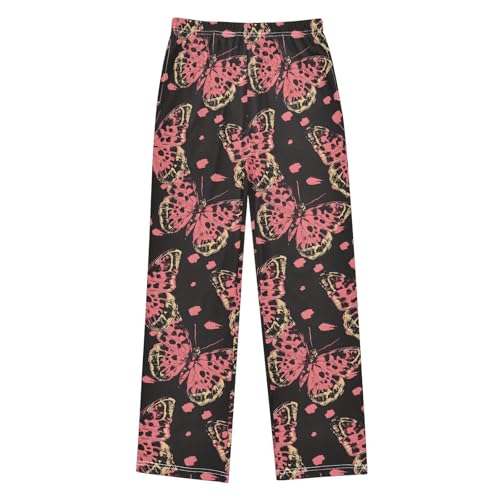 Pajama Pants Pink Butterflies PJ Bottoms Sleepwear Lounge Sleep Pant with Pockets
